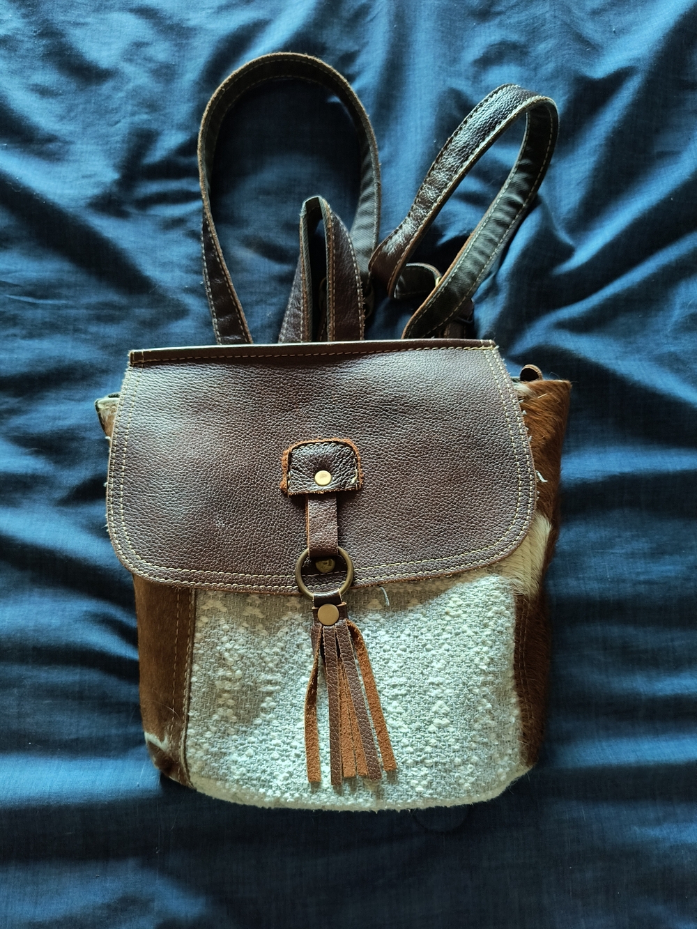 Myra Bag: Brown Leather and Cream Shearling Backpack Purse